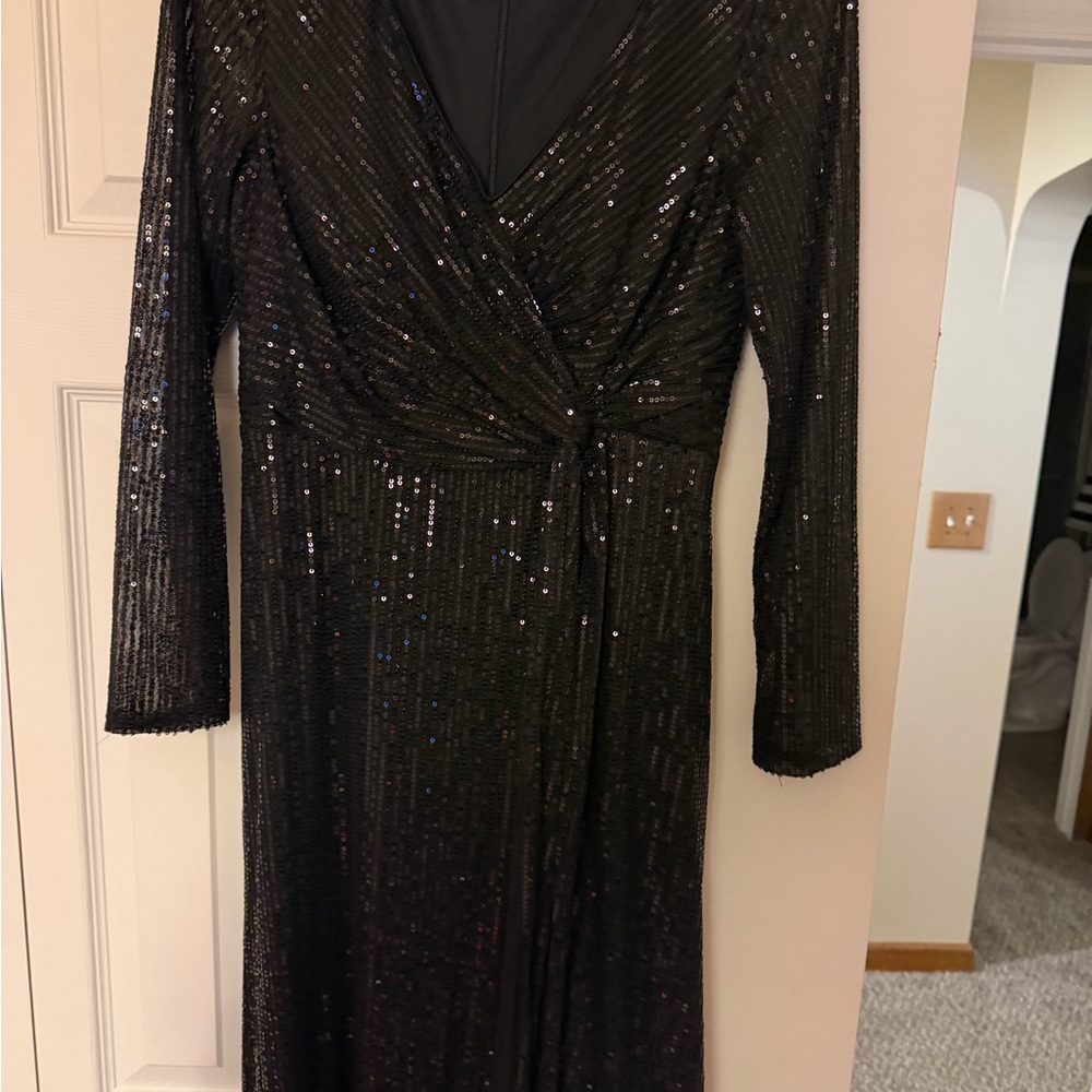 Black Sequin Long Sleeve Dress
